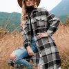 Autumn Winter Women Plaid Trench Coat in Woolen Blends Coats