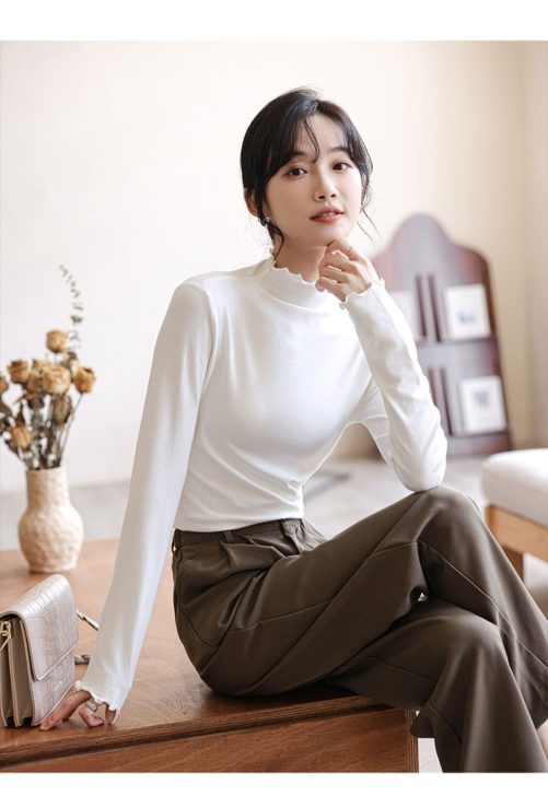 Half Turtleneck Bottoming Long Sleeved Blouse in Shirts & Blouses