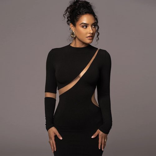 Sexy Cutout Back Slit Long Sleeve Dress in Dresses