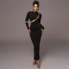 Sexy Cutout Back Slit Long Sleeve Dress in Dresses