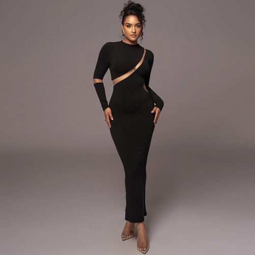 Sexy Cutout Back Slit Long Sleeve Dress in Dresses