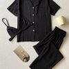 Short Sleeve Cardigan Homewear Three Piece Outer Wear in Pajamas Sets