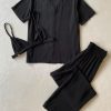 Short Sleeve Cardigan Homewear Three Piece Outer Wear in Pajamas Sets