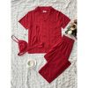 Short Sleeve Cardigan Homewear Three Piece Outer Wear in Pajamas Sets