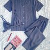 Short Sleeve Cardigan Homewear Three Piece Outer Wear in Pajamas Sets