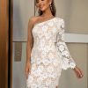Sexy One Shoulder Bell Shaped Sleeve Convex Pattern Lace Tight Dress in Dresses