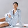 Fall Christmas Artificial Silk Blue Feather Detachable Long Sleeve Shorts Pajamas in Pajamas Sets