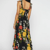 Floral Printed Lace Up Bow Mid Length Dress in Dresses