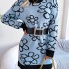 Contrast Color Floral Long Sleeve Base Knitting Woolen Dress in Dresses