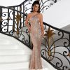 Metallic Coated Fabric One Shoulder Elegant Toast Long Sequined Dress in Dresses