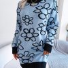Contrast Color Floral Long Sleeve Base Knitting Woolen Dress in Dresses