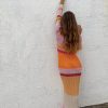 Contrast Color Long Sleeve Knitted Striped Dress in Dresses