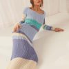 Contrast Color Long Sleeve Knitted Striped Dress in Dresses