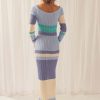Contrast Color Long Sleeve Knitted Striped Dress in Dresses