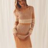 Contrast Color Long Sleeve Knitted Striped Dress in Dresses