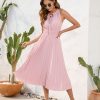 Tied High Waist Pleated Sleeveless Summer Dress in Dresses