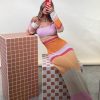 Contrast Color Long Sleeve Knitted Striped Dress in Dresses