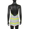 Wave Striped Contrast Color Halter Straps Backless Chest Hollow Out Dress in Dresses