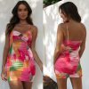 Printed Strap Skinny Sheath Hollow Out Cutout Dress in Dresses