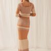 Contrast Color Long Sleeve Knitted Striped Dress in Dresses
