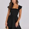Sleeveless Square Collar Pleated Backless Mini Dress in Dresses
