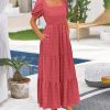 Bubble Sleeve Square Collar Back Pleated Short Sleeve Pocket Dress in Dresses