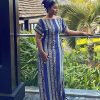 Elegant Shoulder-Baring Printed Maxi Dress in Dresses
