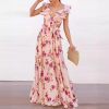 Floral Printing Off The Shoulder Stitching Backless Summer Maxi Dress in Dresses