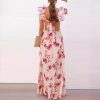 Floral Printing Off The Shoulder Stitching Backless Summer Maxi Dress in Dresses