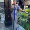 Elegant Shoulder-Baring Printed Maxi Dress in Dresses