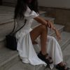 Puff Sleeve Waist Slimming Elegant Slim-Fit Dress in Dresses
