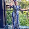 Elegant Shoulder-Baring Printed Maxi Dress in Dresses