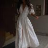 Puff Sleeve Waist Slimming Elegant Slim-Fit Dress in Dresses