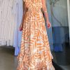Printed Off Neck Elastic Waist Large Swing Holiday Dress in Dresses