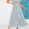 V Collar Bubble Pleated Print Short Sleeve Pocket Dress in Dresses
