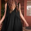 V Neck Sleeveless Pleated Vest Pocket Dress in Dresses