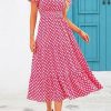 V Collar Bubble Pleated Print Short Sleeve Pocket Dress in Dresses