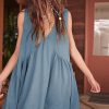 V Neck Sleeveless Pleated Vest Pocket Dress in Dresses