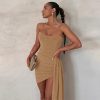Stitching Tied Sexy Bandeau Sheath Dress in Dresses