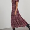 V Collar Bubble Pleated Print Short Sleeve Pocket Dress in Dresses