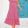 V Collar Bubble Pleated Print Short Sleeve Pocket Dress in Dresses