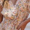 V Neck Printing Single Breasted Irregular Asymmetric Dress in Dresses