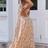 V Neck Printing Single Breasted Irregular Asymmetric Dress in Dresses