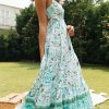 V Neck Floral Backless Lace-Up Maxi Dress in Dresses