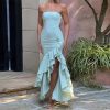 Elegant Tube Top Slit Slim Fit Backless Hip Wrapped Dress in Dresses