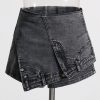 High Waist Irregular Asymmetric Washed Shorts in Shorts