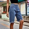 Denim Shorts With Hole Frayed Hem in Shorts