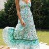 V Neck Floral Backless Lace-Up Maxi Dress in Dresses