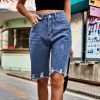 Denim Shorts With Hole Frayed Hem in Shorts