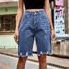 Denim Shorts With Hole Frayed Hem in Shorts